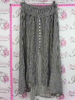 Pink laundry skirt stripes Striped Button-Front Midi Skirt - Black & White